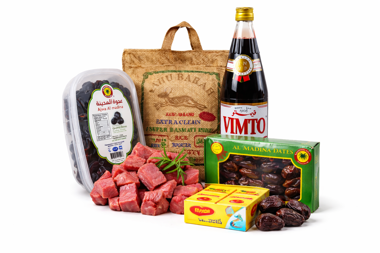 Ramadan Family BundleBox - Premium Dates, Vimto, 3lb Halal Beef & Rice