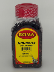Jar of Roma Hibiscus Flowers with red lid on a white background