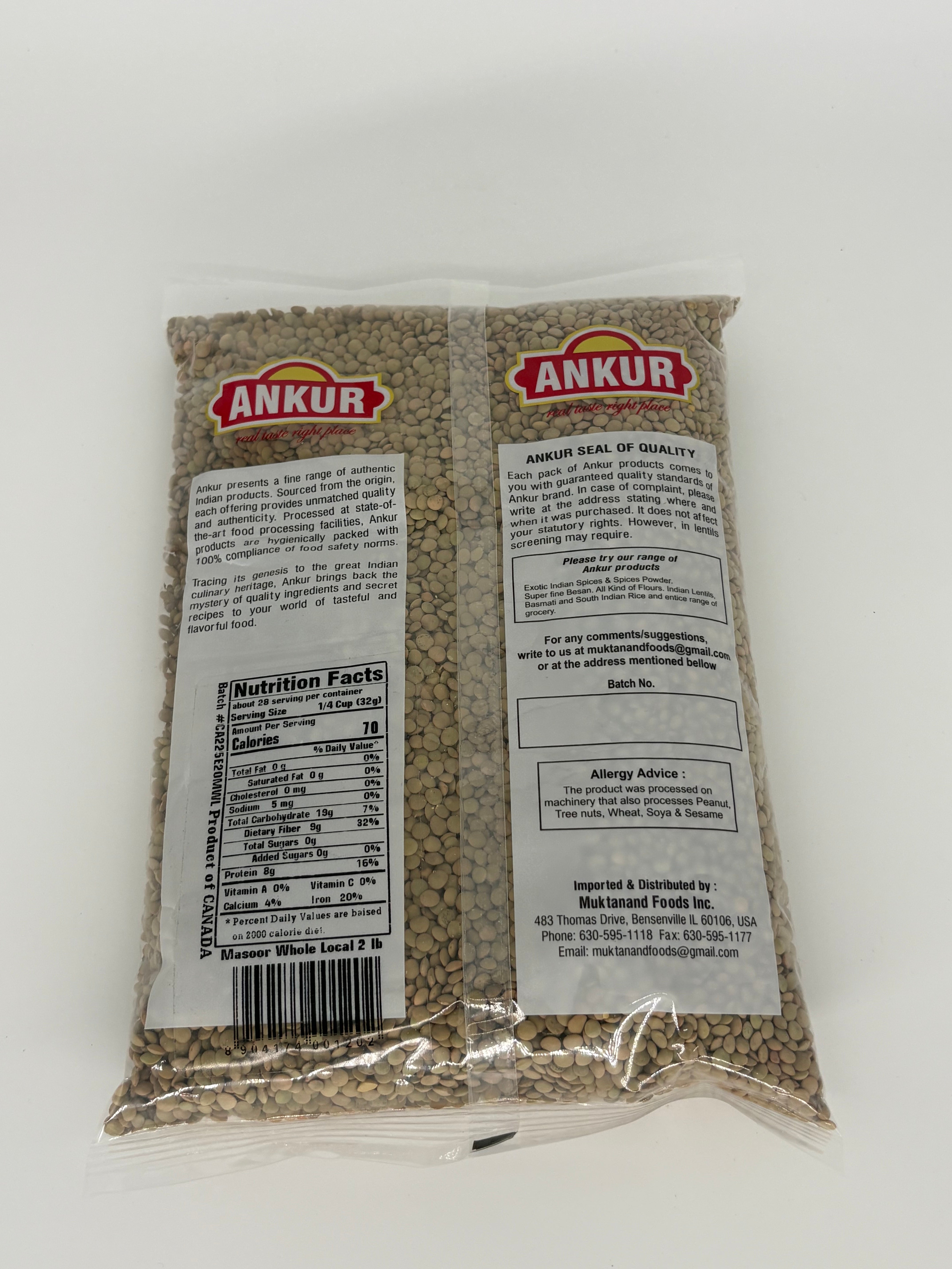 Ankur Masoor Whole Local Large Green Lentils